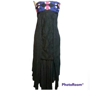 Free People Strapless Black Lace High-Low Handkerchief Midi | XS